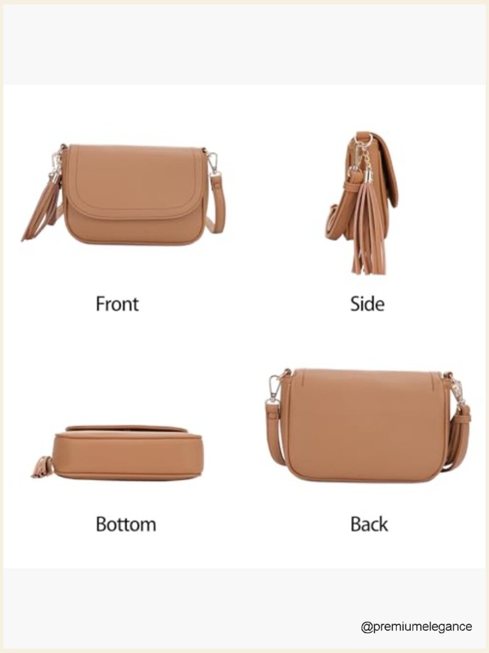 Small Trendy Flap Saddle Crossbody Bag with Tassel Vegan Leather - Picture 4 of 7